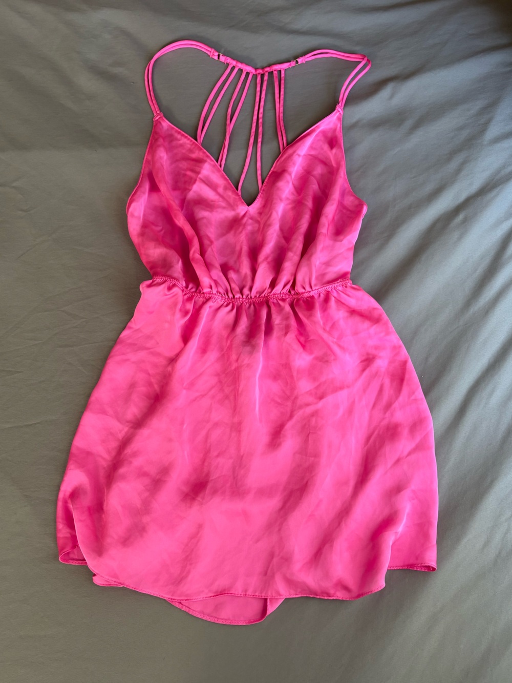 Victoria’s Secret Pink Mini Satin Slip Dress Size M Open Back W/ Gold Hardware